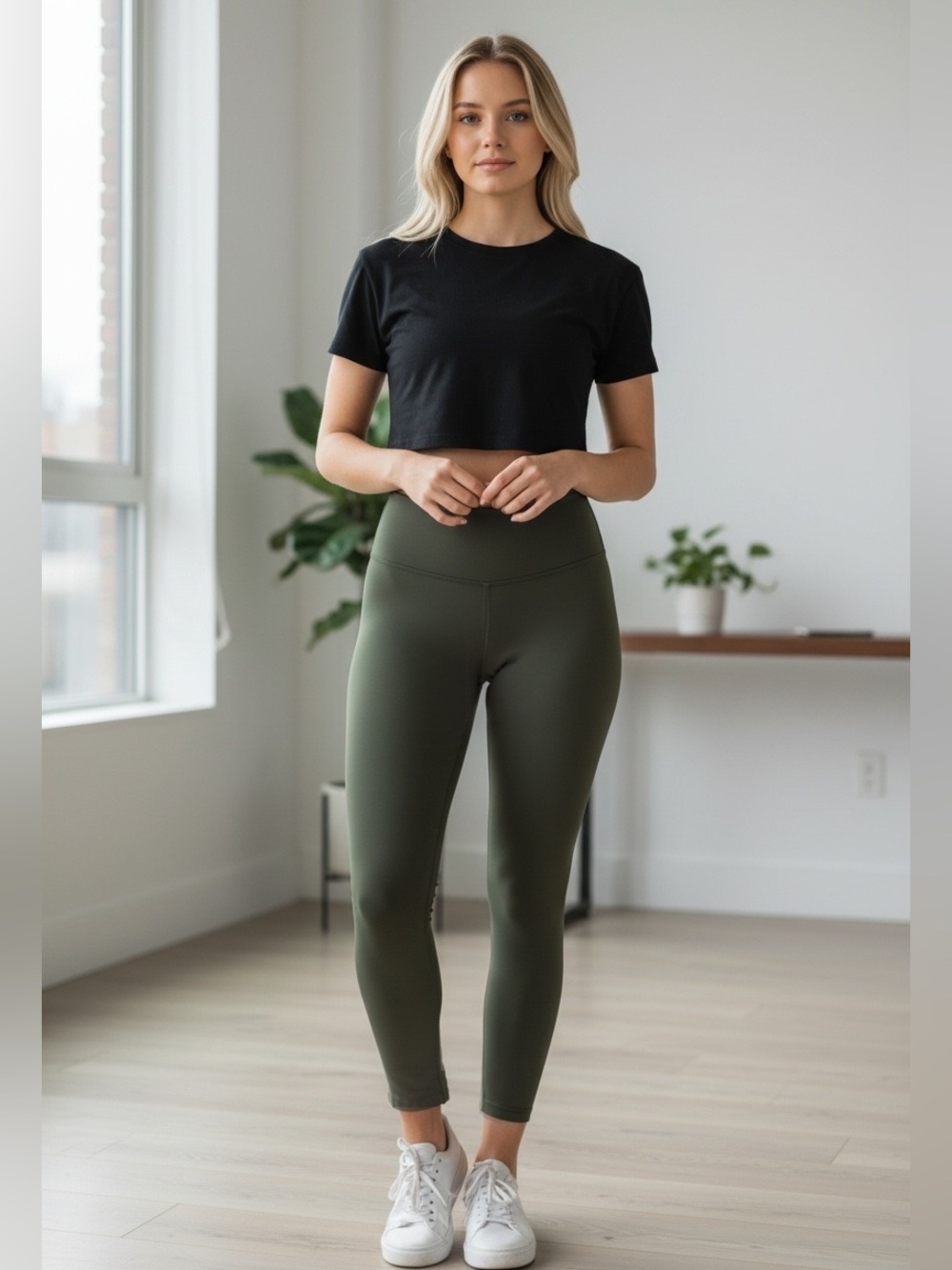 aerie Real Me High-Rise Leggings 7/8 length in Olive Green